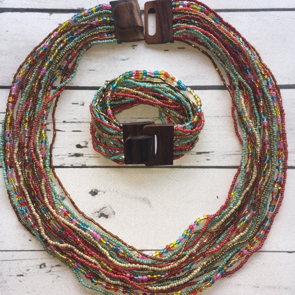 Necklace & Bracelet Set- Multi Strand Glass Bead
